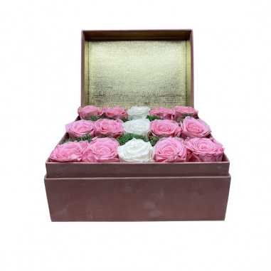 Box Velluto Rosa con 15 Rose Stabilizzate shop online