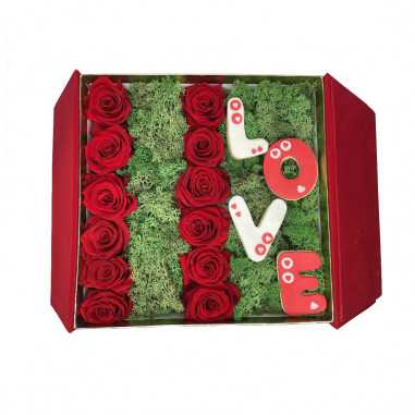 Box Grande 12 Rose Stabilizzate e Biscotto Love shop online